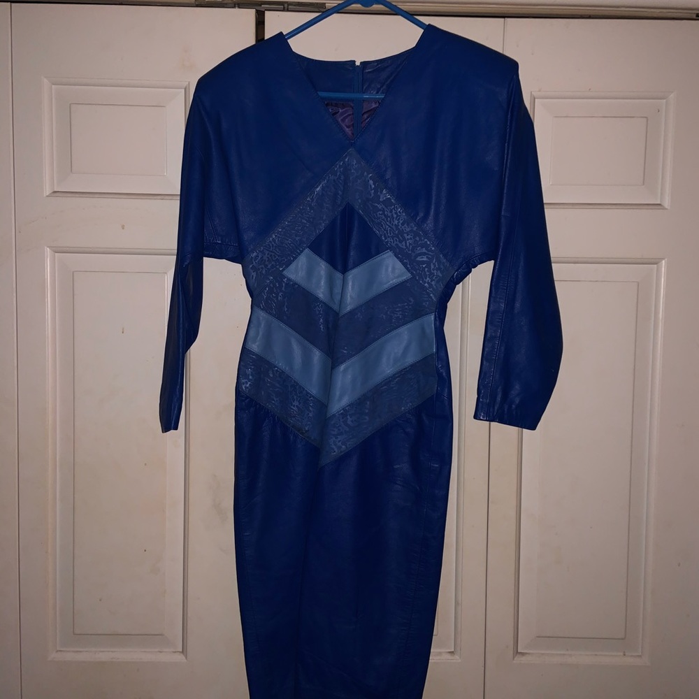 ROYAL BLUE LEATHER DRESS - Picture 8 of 8